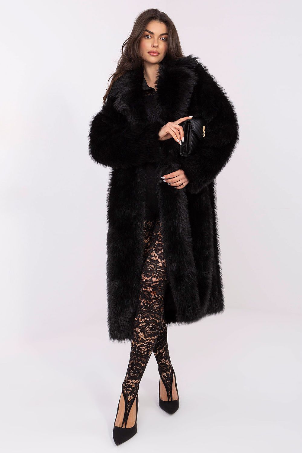 Women's Long Fur-Trimmed Coat - Chic & Trendy black one-size-fits-all - Coats and Jackets