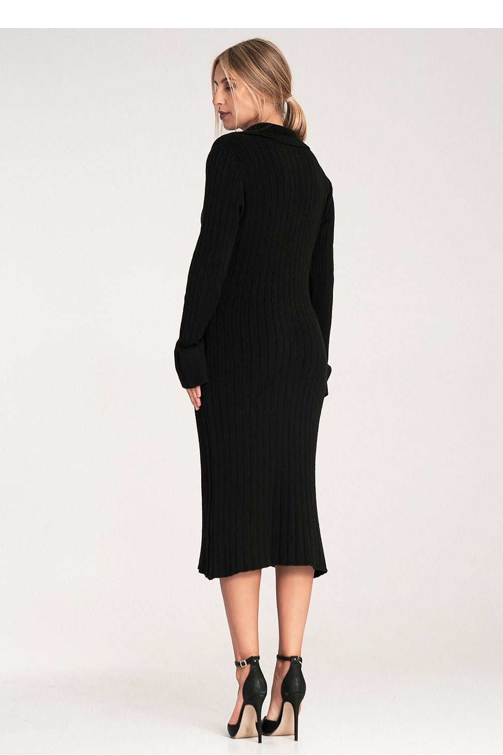 Women's Long Sleeve Midi Dress in Grey Knit - Dresses