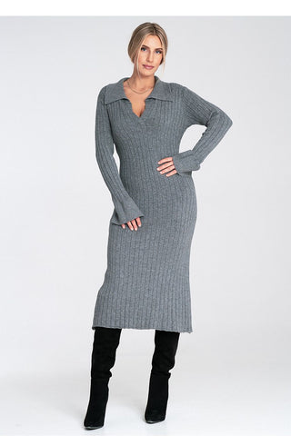 Women's Long Sleeve Midi Dress in Grey Knit