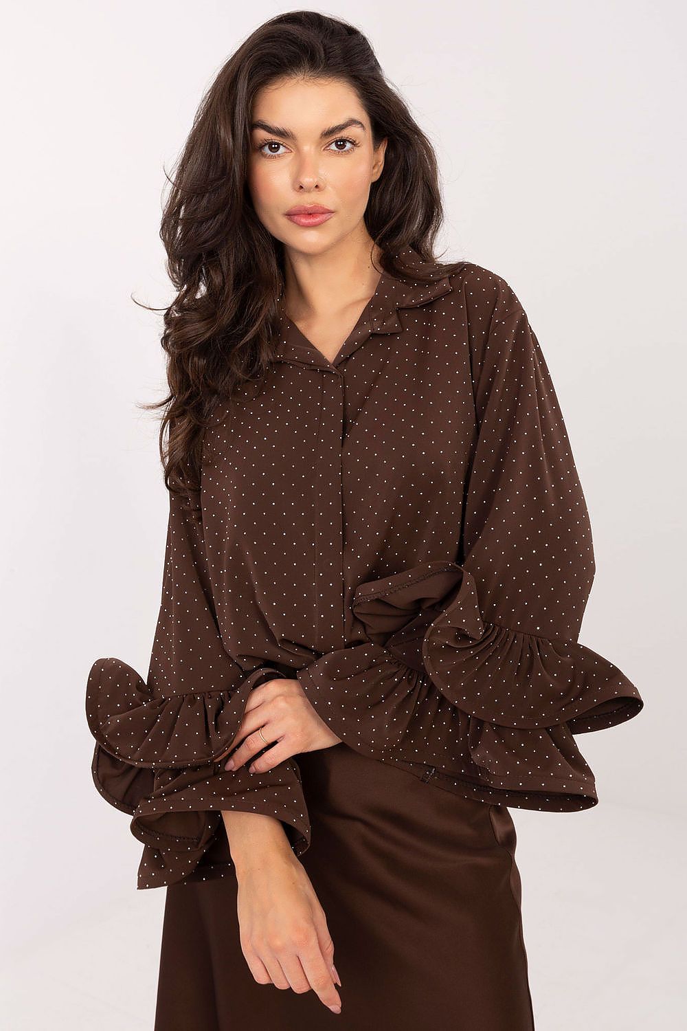 Women's Long Sleeve Shirt with Extended Back brown one-size-fits-all - Shirts