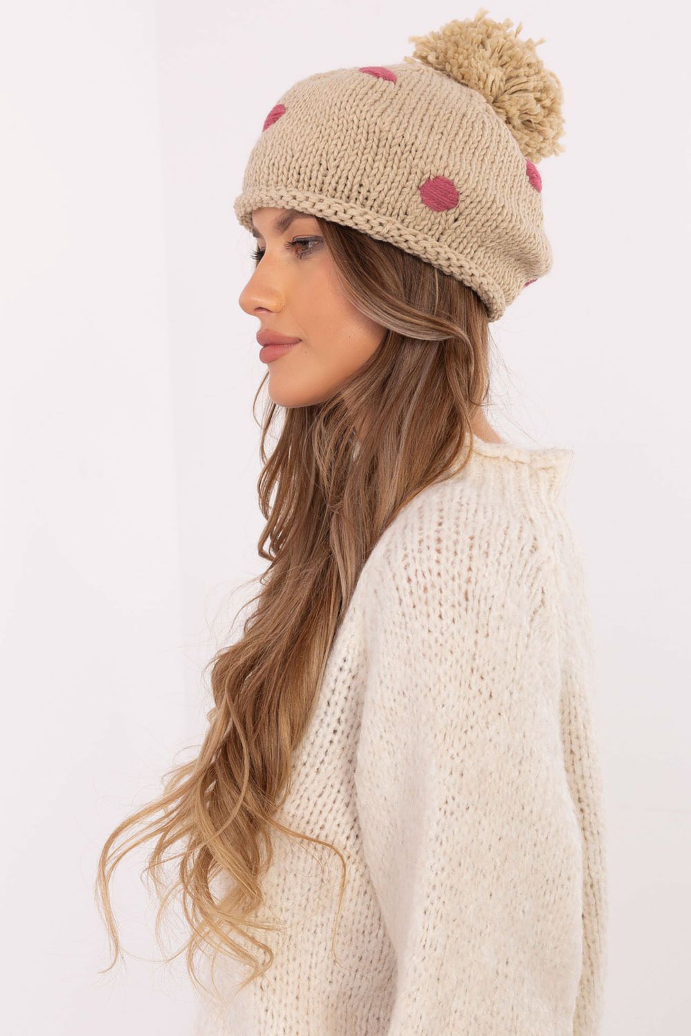 Women's Pattern Cap with Dots - Trendy Grey Hat - Hats