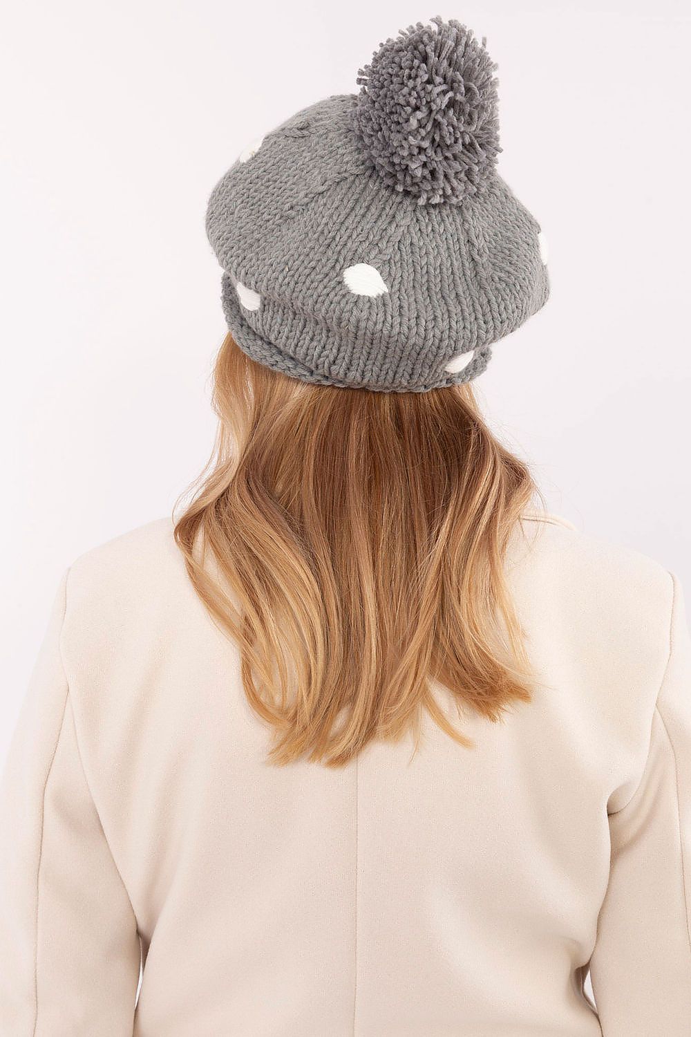 Women's Pattern Cap with Dots - Trendy Grey Hat - Hats