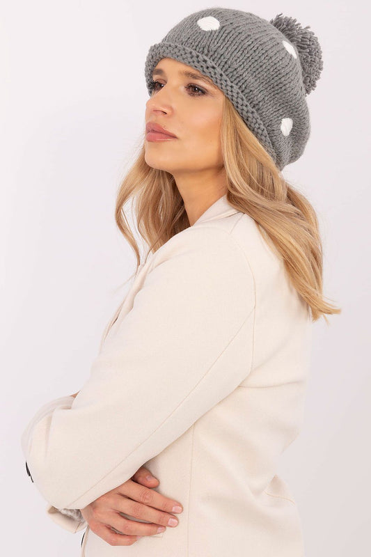 Women's Pattern Cap with Dots - Trendy Grey Hat - Hats