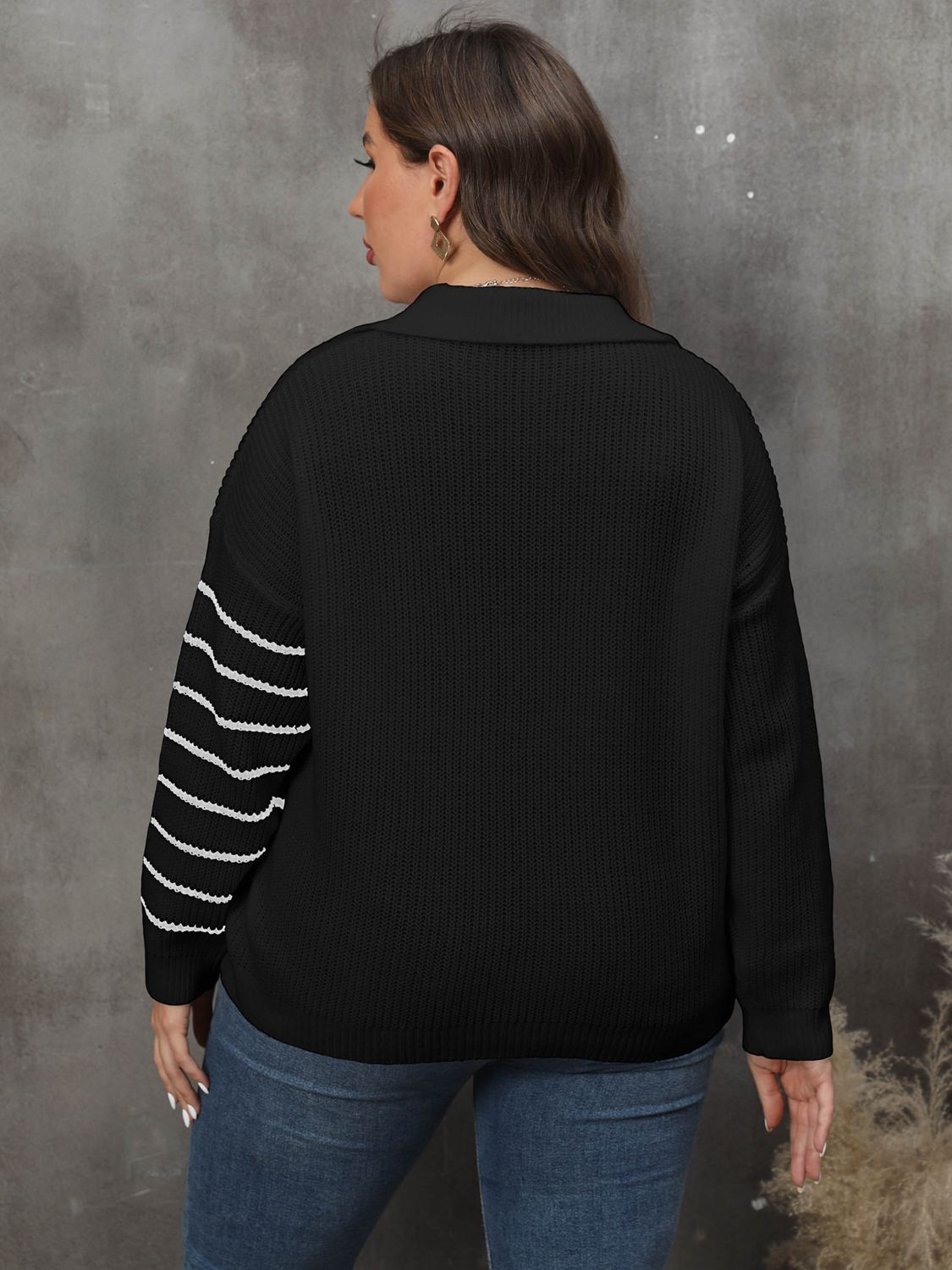 Women's Plus Size Knitwear Striped Sweater - Sweaters