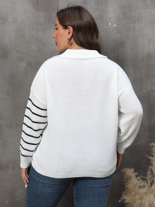 Women's Plus Size Knitwear Striped Sweater - Sweaters