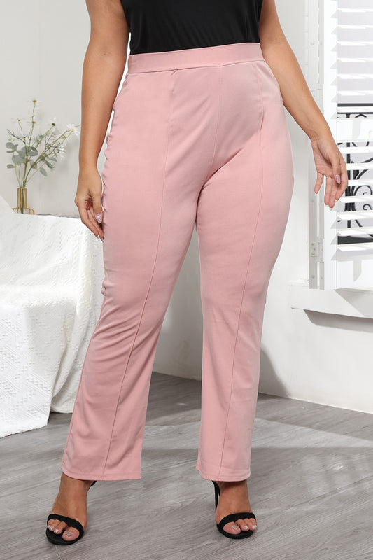 Trendsi Women's Plus Size Plain Trousers in Blush Pink Dusty Pink - Trousers
