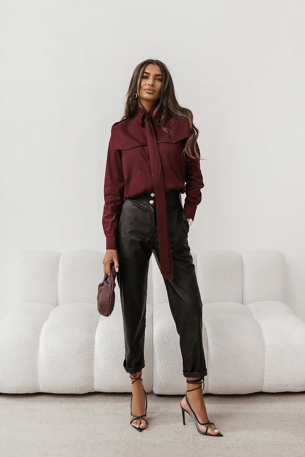 Women's Smart Casual Burgundy Blouse - Shirts