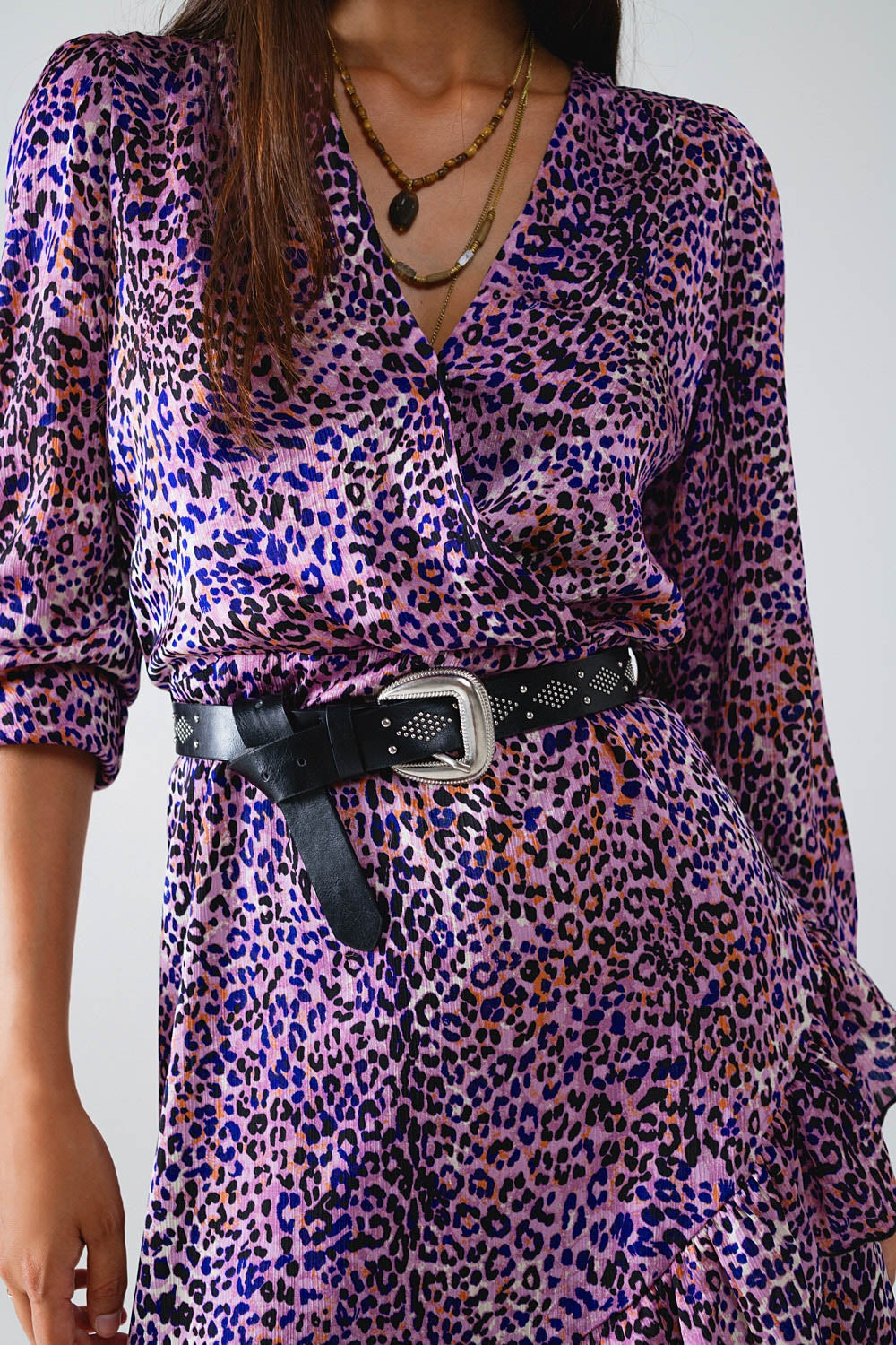 Wrap Purple Animal Print Dress With Ruffle Skirt - Dresses