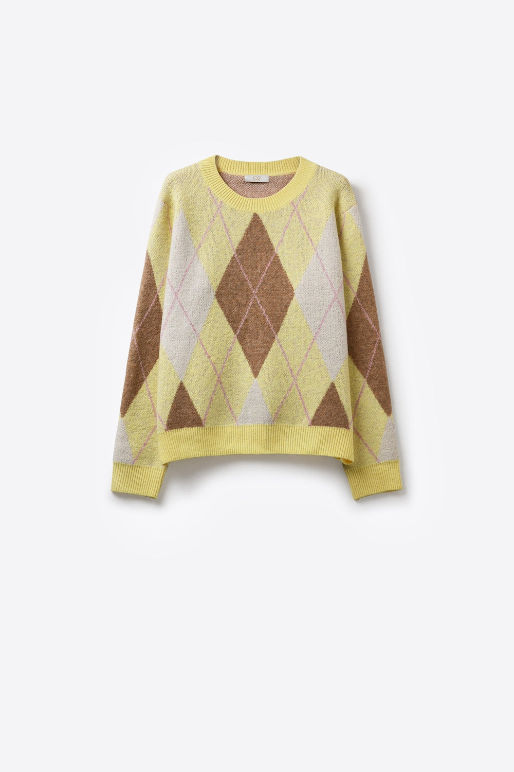 yellow and camel Argyle Sweater in Soft Fluffy Knit - Sweaters
