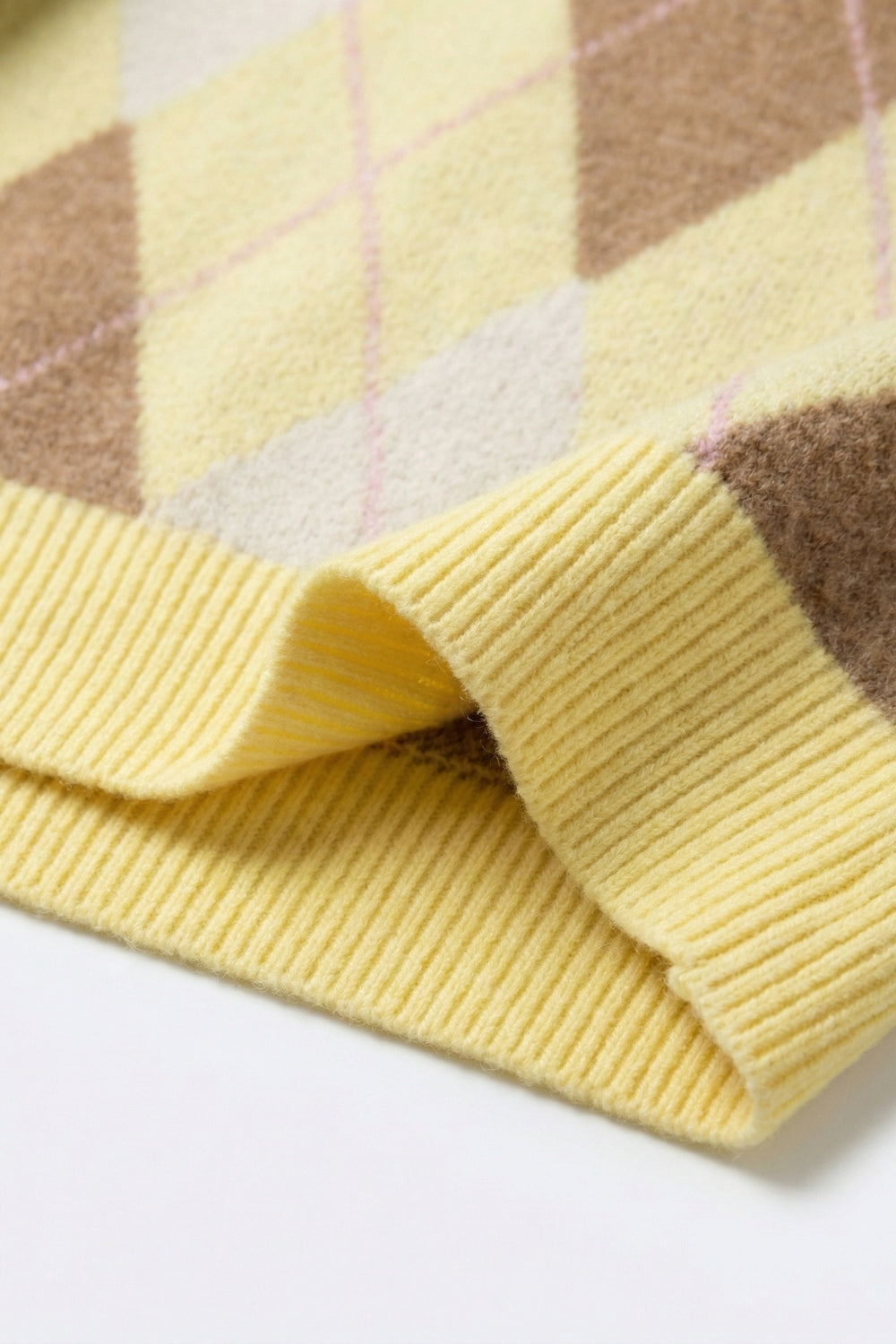 yellow and camel Argyle Sweater in Soft Fluffy Knit - Sweaters