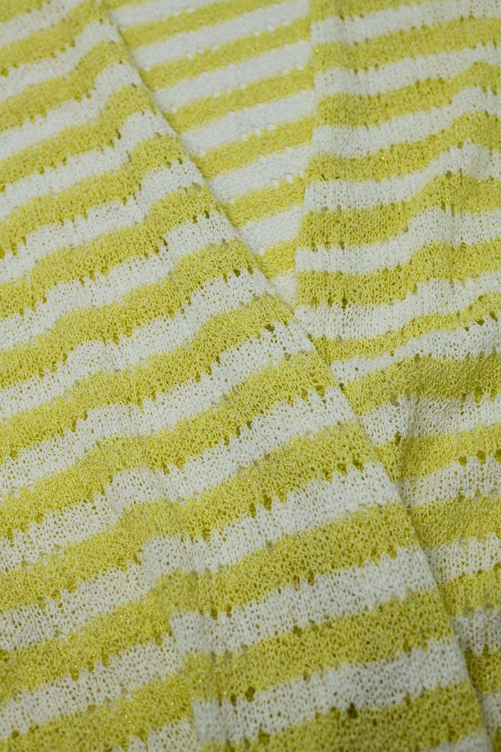 Yellow Boho Style Cardigan With Stripes Pointelle Knit and Fringe Details - Cardigans