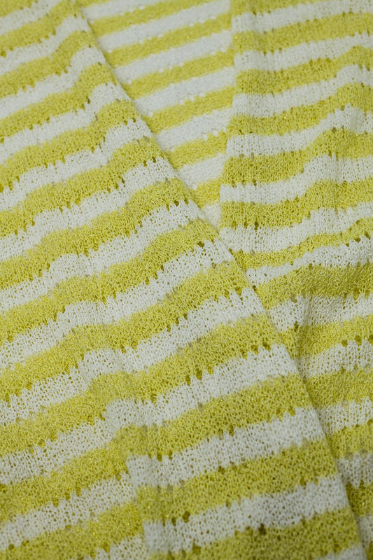 Yellow Boho Style Cardigan With Stripes Pointelle Knit and Fringe Details - Cardigans