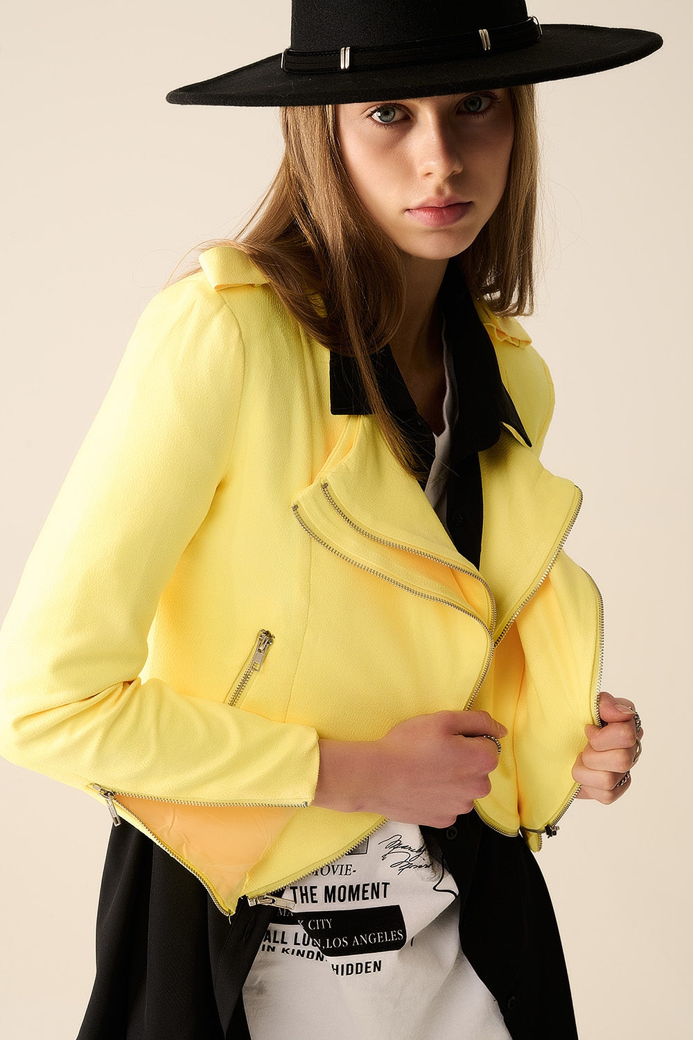 Yellow Jacket with Zipper Details - Jackets