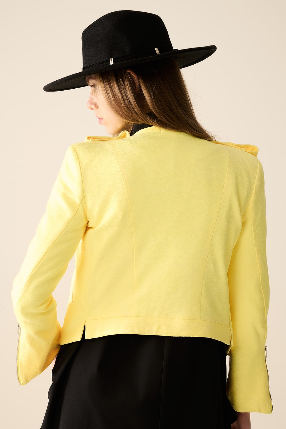 Yellow Jacket with Zipper Details - Jackets