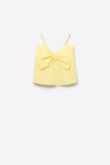 Yellow poplin crop top with bow detail