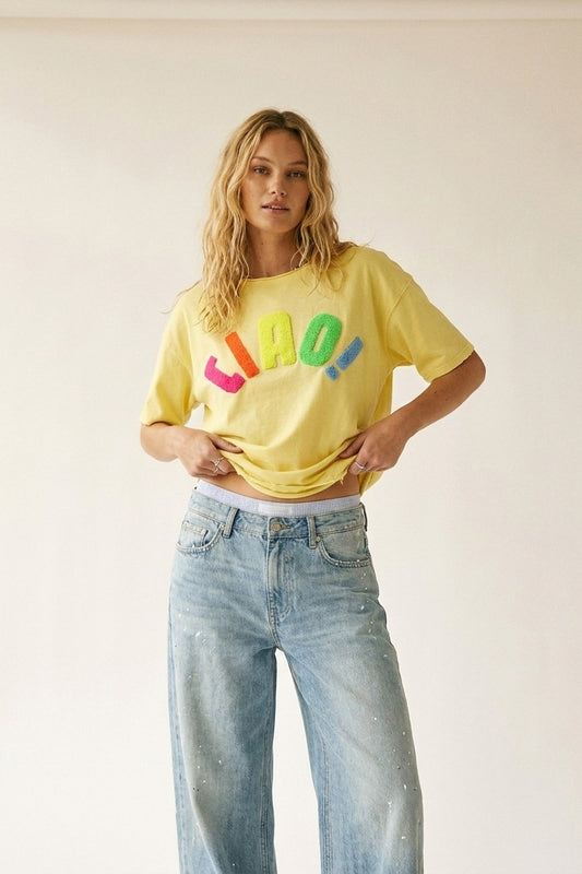 Yellow Relaxed Fit Graphic sweat with Colorful Text - Tops