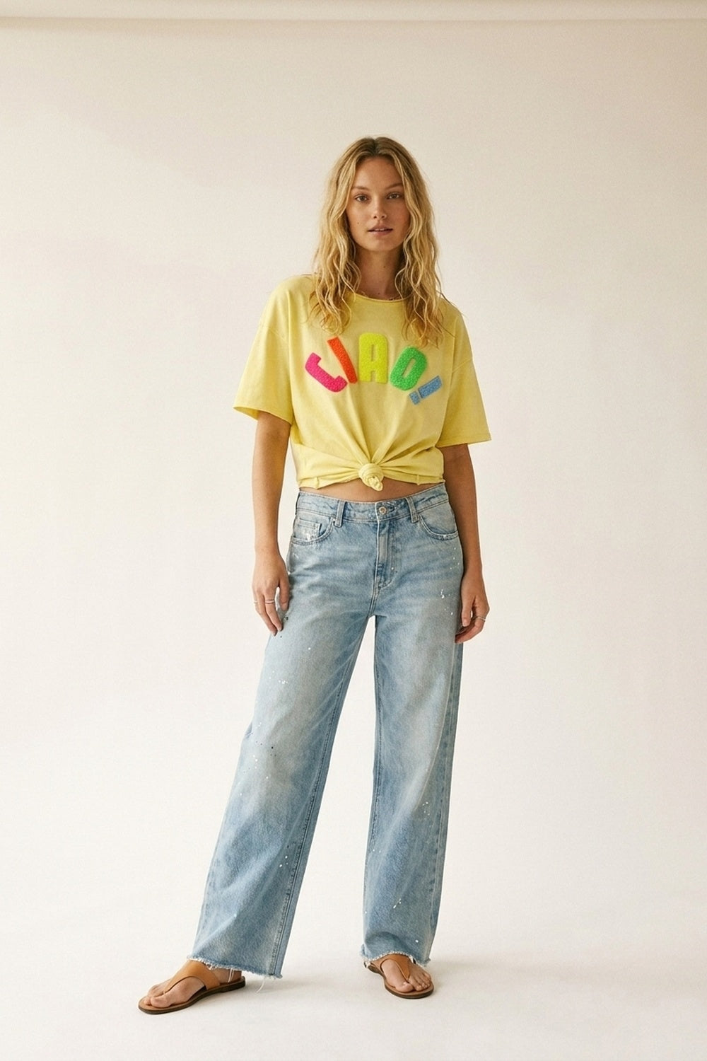 Yellow Relaxed Fit Graphic sweat with Colorful Text - Tops