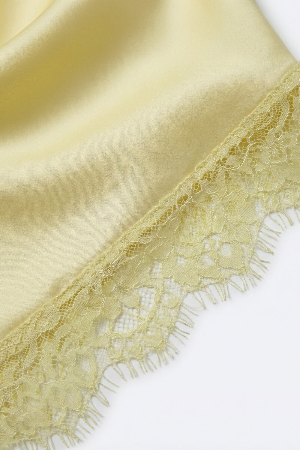 Yellow Satin Sleeveless Top with Lace Trim - Tops