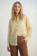 Yellow shiny satin shirt Button-Down Shirt with Relaxed Fit