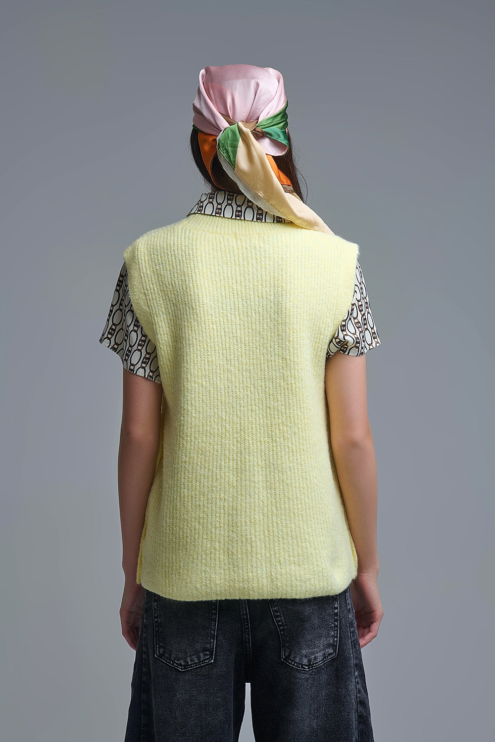 Yellow sleeveless sweater with gold buttons on side - Sweaters