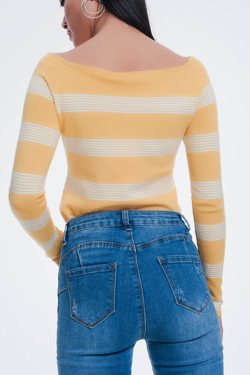 yellow striped sweater with boat neck - Jumpers