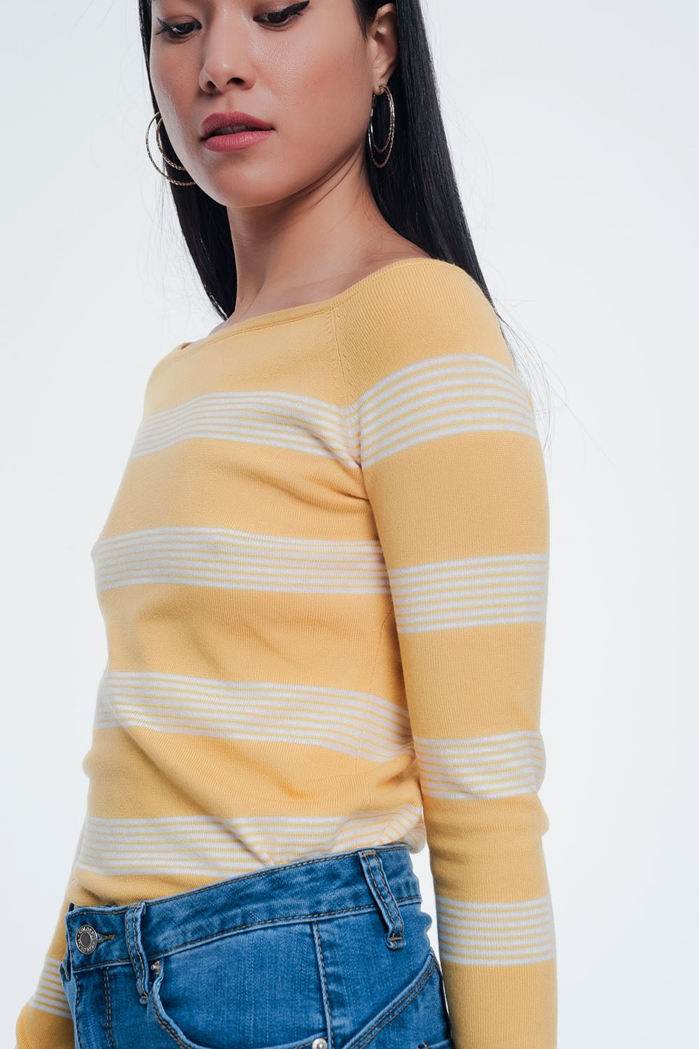 yellow striped sweater with boat neck - Jumpers