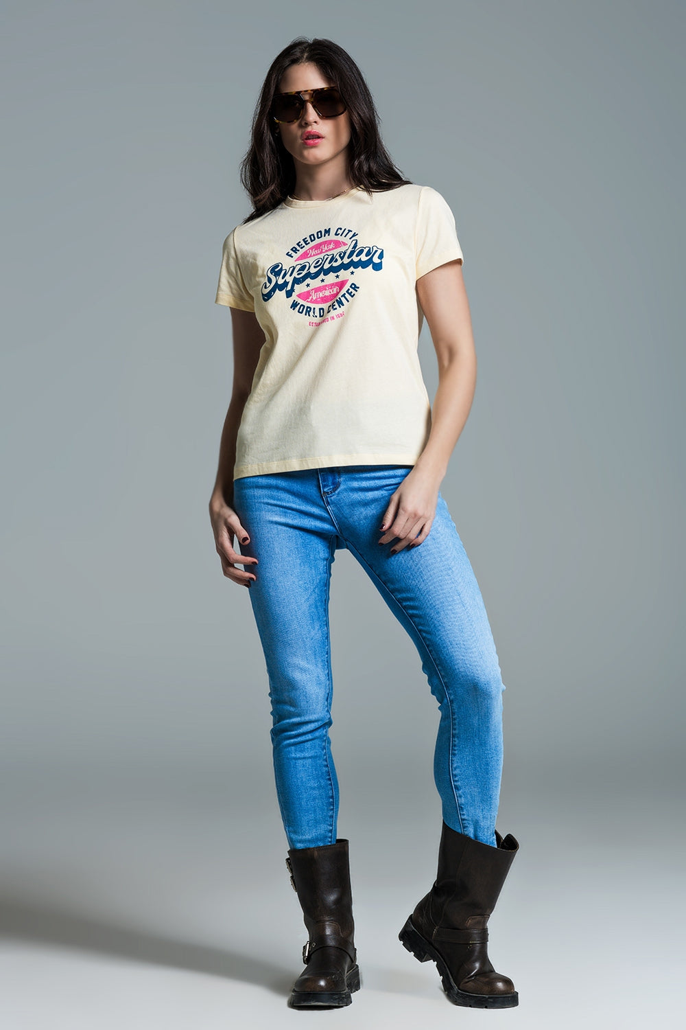 Yellow superstar printed t-shirt - T-Shirts