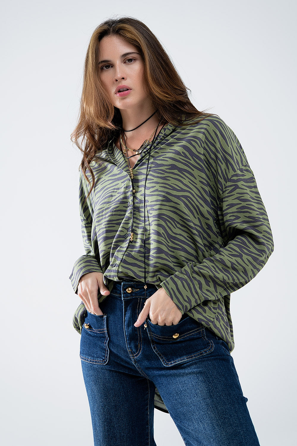 Zebra Printed Shirt in Green - Shirts