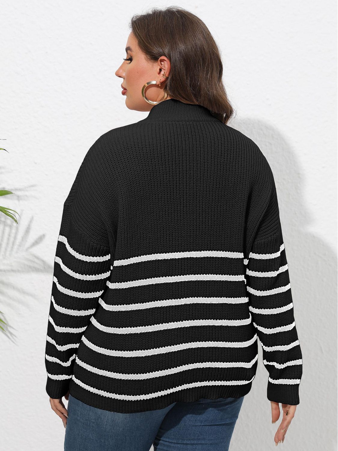 Zip-Up Striped Sweater with Heart Detail - Sweaters