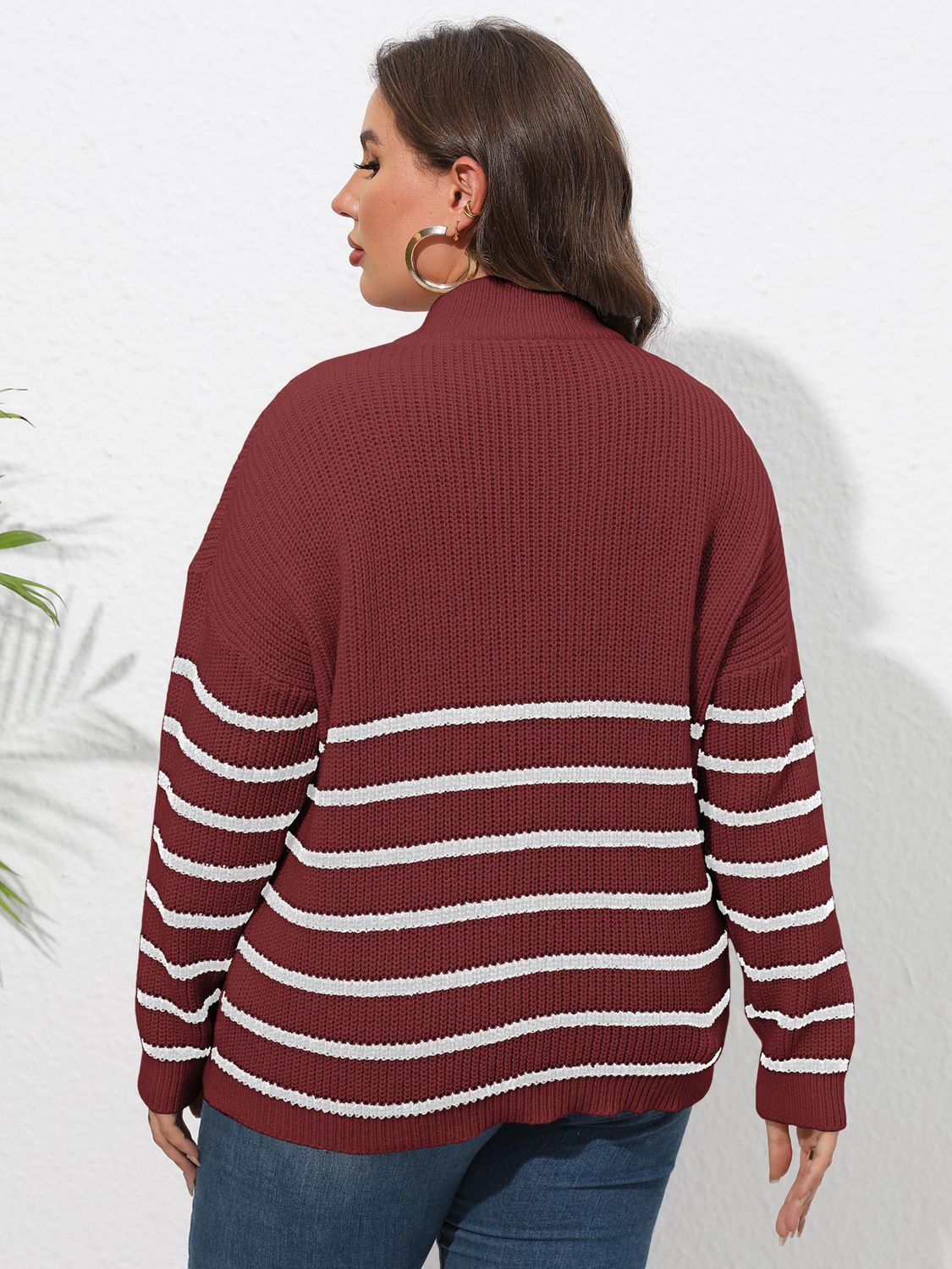Zip-Up Striped Sweater with Heart Detail - Sweaters
